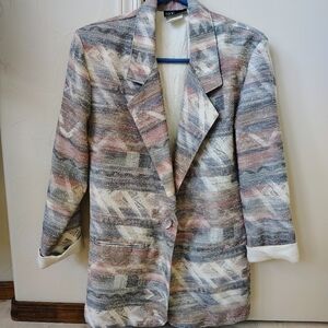 I&R Illusions Multicolor Western Geometric Blazer Women's Collared Button Size M